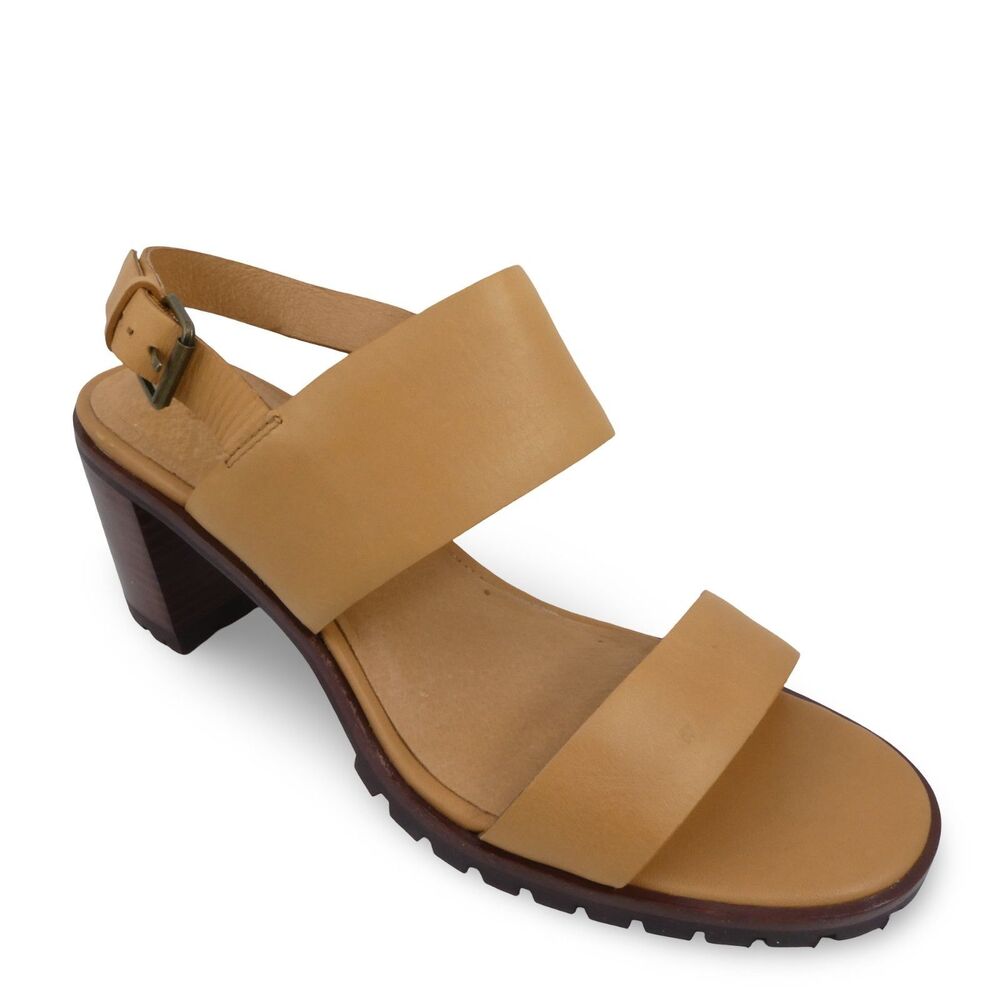 Madewell Women's 10 Tan Leather Block Heel Slingback Sandals ND958 Brown